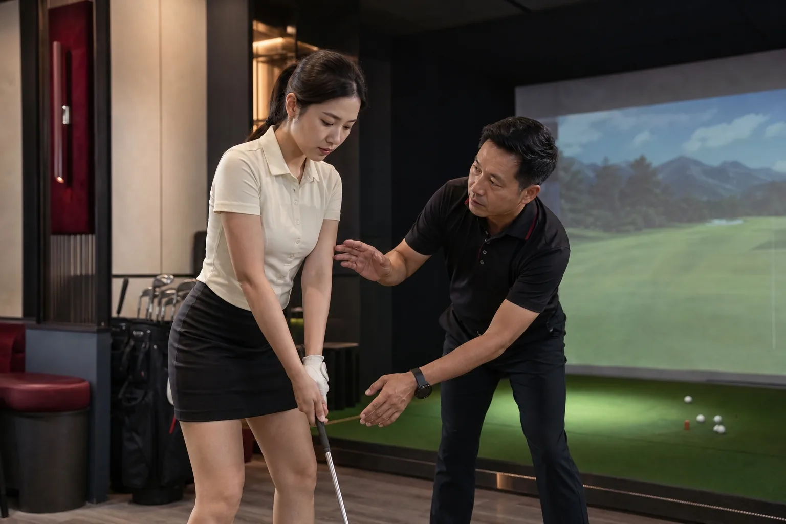 Huấn luyện viên và học viên Golf House trên sân
